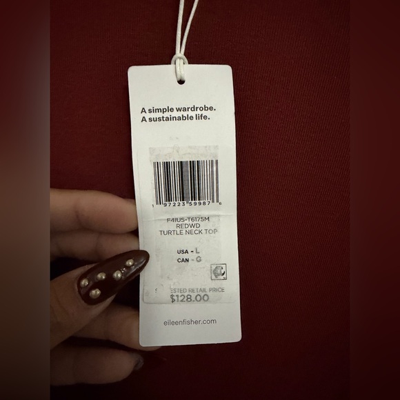 Eileen Fisher Turtleneck Top Redwood L NWT Organic Cotton Lyocell Soft Knit - Picture 6 of 9